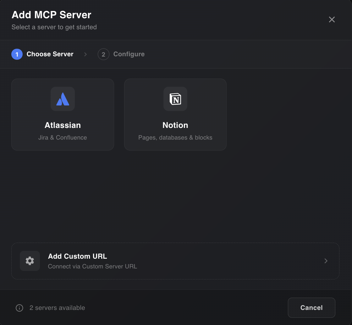 Add MCP Server window