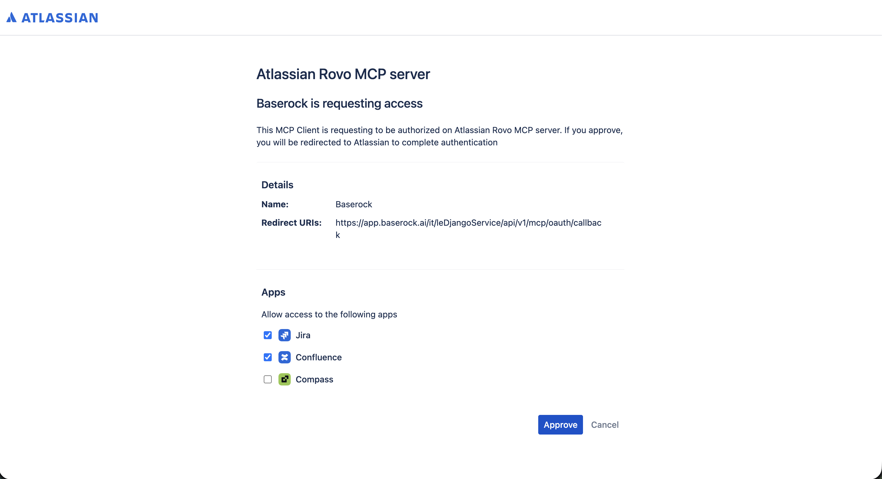 Atlassian Rovo connection flow
