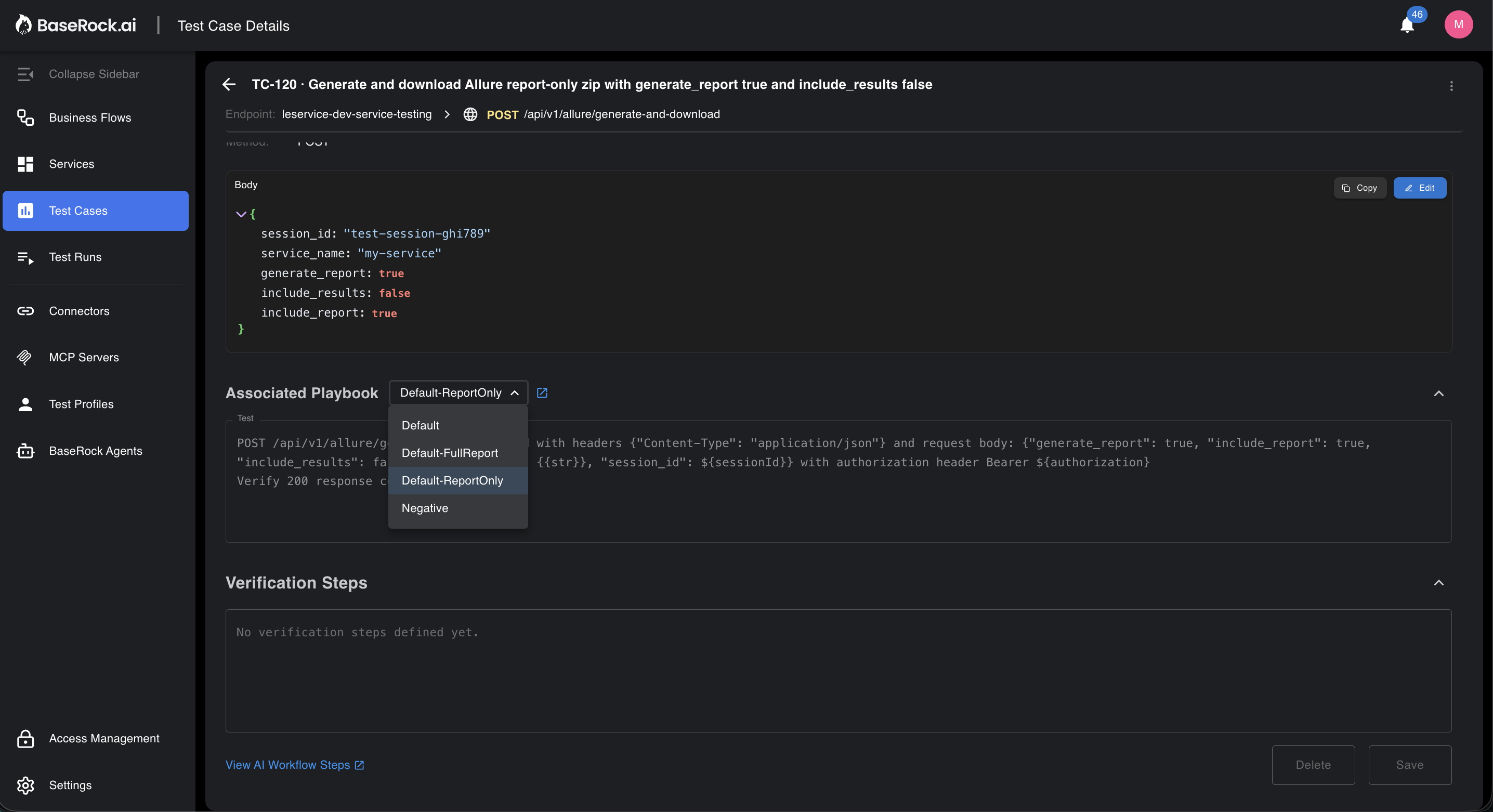 Test case level playbook